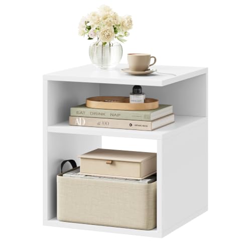 EUGAD Mesita de Noche Pequeña Blanca con Compartimentos Abiertos, 35x35x41,5 cm, Mesilla Moderna para Dormitorio Pequeño, Cama y Sofá Salón, 0002CTG