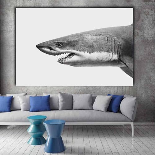Décoration murale têtes de requins pour dynamiser un mur blanc de salon