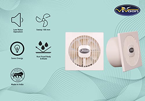 Image of Vivaan Eco-Axial Air small 4 inch (100MM) silent Exhaust Fan for Kitchen, Bathroom, Cabin and Office | Round fan | Cut-out Size - Circle Diameter 108 mm, White (Eco-Axial 100 MM)