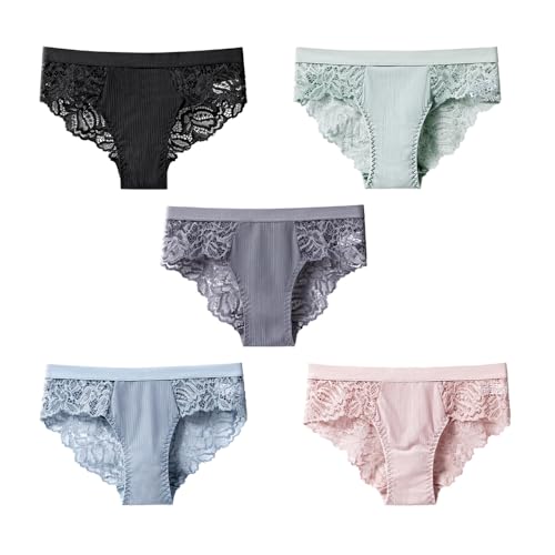 Ieron Biancheria Intima in Cotone da Donna, Mutandine in Pizzo, Slip da Donna, Mutandine Sexy Hipster, Pantaloni Morbidi, Confezione Multipla da 5 Pezzi, Taglia S, Nero, Blu, Verde, Rosa, Grigio