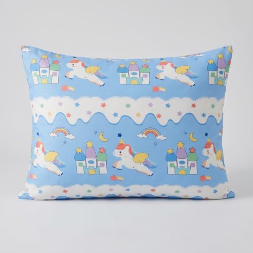 Image of Filymore Unicorn Double Bedsheet for Kids Bed, Queen Size 90x90 Inches, Soft Microfiber Cartoon Bedsheet for Girls & Boys, 240 TC Kids Bed Sheet with Cute Unicorn Print for Bedroom Decor, Blue