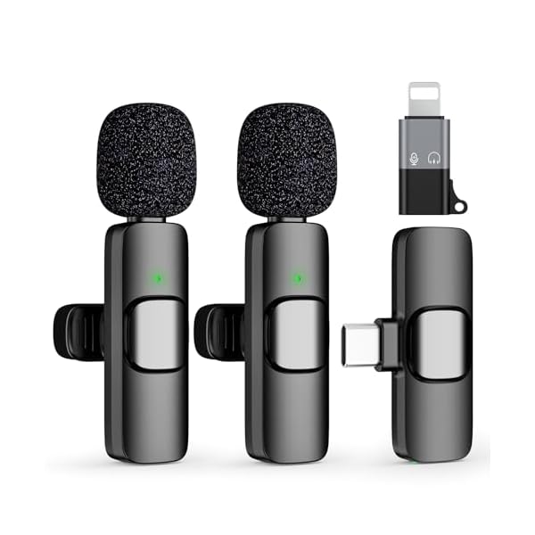 2 Pack Type C Mini Wireless Lavalier Microphone for iPhone 15, iOS and Android Devices – Noise Reduction Lapel Mic for Recording, Clip on Mic, Omni Lav Mic for Video Recording, Tiktok, Youtube, Vlog