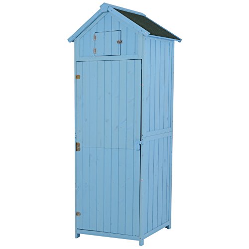 Outsunny Vertical Utility 3 Shelves Shed Wood Outdoor Garden Tool Storage Unit Storage Cabinet with Window77 x 54.2 x 179cm - Blue
