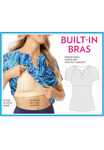 Swim 365 Women's Plus Size Split-Neck Short Sleeve Swim Tee with Built-in Bra4