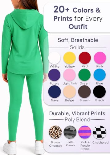 Image of STRETCH IS COMFORT Girls 2 Piece Hoodie Short Sleeve Long Sleeve Crew Neck Top and Leggings Set Kids Thermals Underwear Set