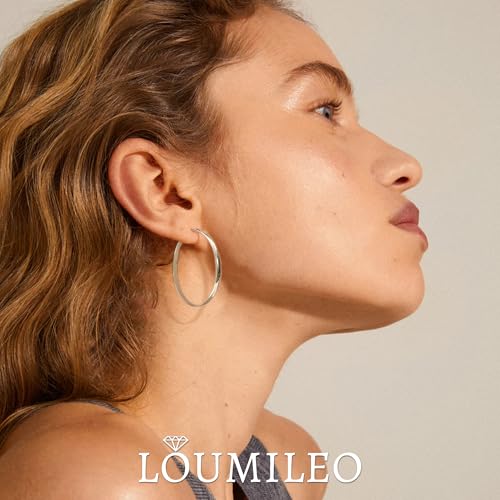 LOUMILEO 4mm Wide Large Silver Hoop Earrings Lightweight 925 Sterling Silver Hoop Earrings for Women Hypoallergenic Big Thin Hoops Earring for Women 30/40/50/60/70MM2