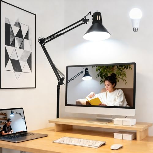 Clamp Desk Lamp with Adjustable Swing Arm