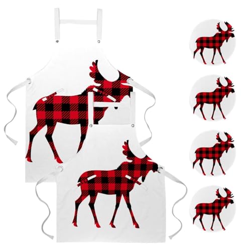 Tablier de serveuse pour cuisine et nettoyage de la maison au motif cerf rouge