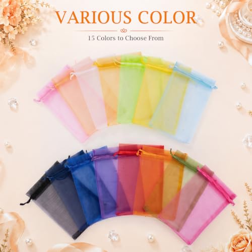 Image of FUNFERY 100PCS Orange Organza Gift Bags 5x7in,Drawstring Pouch for Jewelry