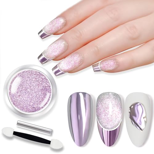 Born Pretty Purple Chrome Nail Powder Super Glossy Mirror Effect Metallic Nail Powder Cat Magnetic Eye Nail Powder Nail Glitter Manicure Pigments for Nail Art Design