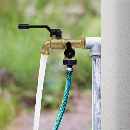 Cnygo DOUBLE VALVE WATER TAP Outdoor Double Taps Water Faucet, Wall Mounted Garden Two 3/4 Inch Brass Ball Valves Water Tap Splitter thumb #6