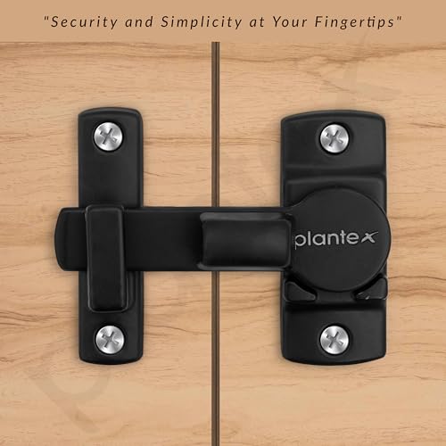 Image of Plantex 180 Degree Sliding Door Lock - Flip Latch for Sliding Gate & Main Door - Baby Latch for Bathroom & Bedroom - Black