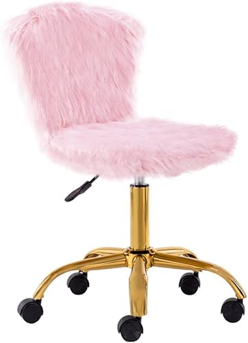 GIA Silla de tocador pequeña giratoria ajustable con respaldo medio con piel sintética, color rosa