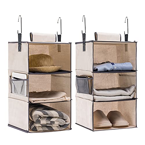 Youdenova Hanging Closet Organizer And Storage, Two 3-Shelf Separable Closet Organizer, Hanging Shelves For Dormitory, Rv, Beige… #TOP22