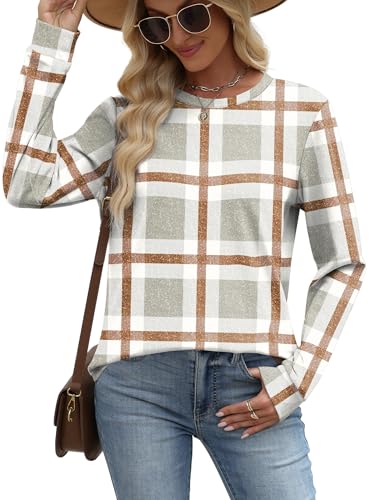 Image of WIHOLL Sweatshirt for Women Crewneck Long Sleeve Shirts Curved Hem Lightweight Sweaters Fall Clothes 2025