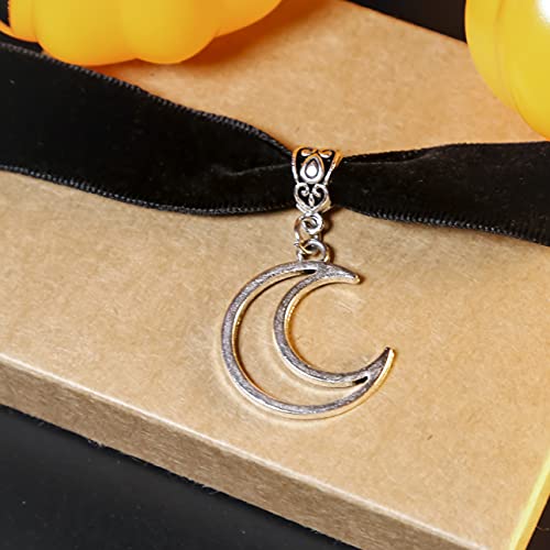 RareLove Halloween Costumes Black Velvet Gothic Collar Choker Crescent Moon Necklace Alloy Plated Gothic Accessory for Women 7
