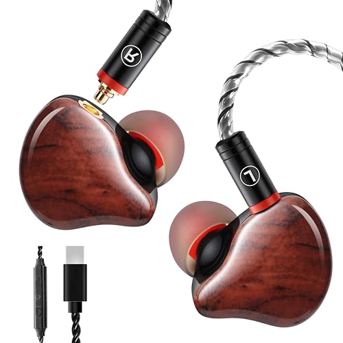 Image of DEMAKE in Ear Monitor with Detachable Type-C Cable | HiFi IEM, Dual Dynamic Driver Wired Earbuds, Noise Canceling In Ear Headphones for Singers & Audiophiles (Wood Grain)