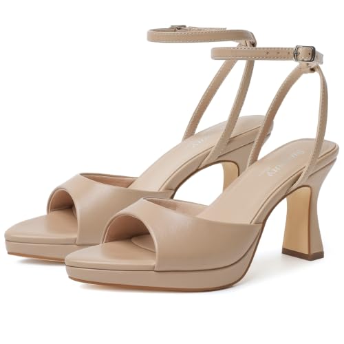 Image of Susanny High Heels for Women Pointed Open Toe Strappy Chunky Block Heels Ankle Strap Stiletto Kitten Heeled Sandals Wedding Bridal Party Prom Sexy Dress Shoes