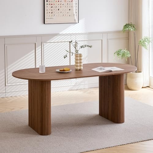 GrandCA HOME Tavolo da Pranzo Ovale in Legno, Tavolo da Cucina Moderno da 180 CM, Ampia Scrivania in MDF per 6-8 Persone (Marrone Scuro)