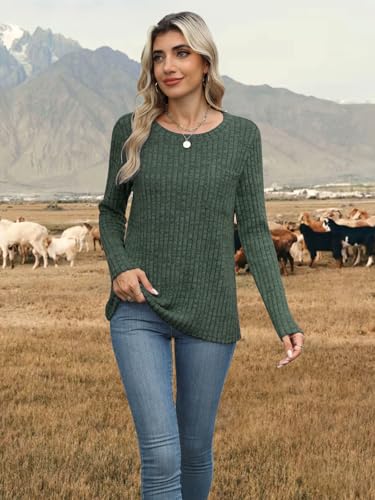 Womens Ribbed Knit Sweaters 2025 Fall Casual Long Sleeve Crewneck Pullover Tops with Pocket4