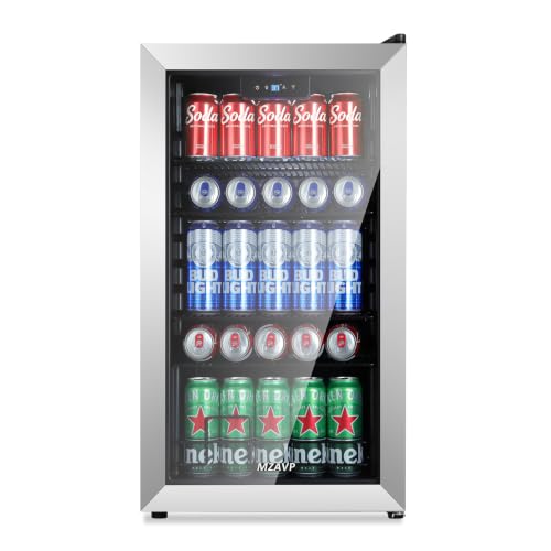 Image of Beverage Refrigerator Cooler, 120 Can Mini Beverage Fridge with Reversible Glass Door for Soda Beer, 3 Cu.Ft Drink Fridge with Digital Temperature Control & Adjustable Shelves - Silver