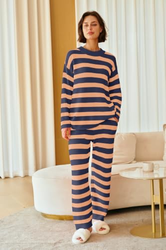 Image of SENSERISE Womens Striped Set Sweater Lounge Sets
