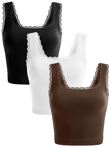 OLCHEE Womens 3 Pack Crop Tank Tops Seamless Ribbed Square