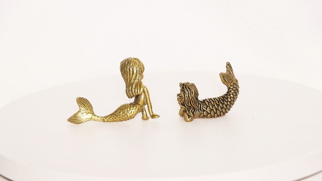 Figurilla Estatua Sirena Metal Cobre Decoración Mini miniatura 7