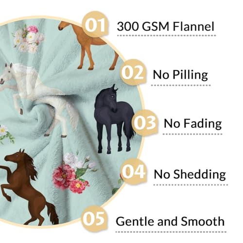 Mercuryelf Horse Blanket Gift - 50x60 Inches Aesthetic Throw Blankets for Teens - Mint Green Soft, Fuzzy & Warm Throws for Living Room, Sofa