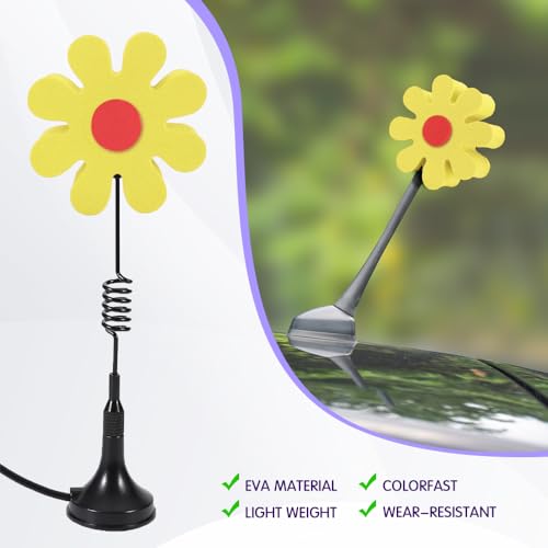 Surosha Daisy Car Antenna Topper, Car Antenna Decoration, Vehicle Roof Toppers Cute Daisy Aerial Ball Dashboard Accessory, Auto Accessories Decoration Roof Aerial Foam Ball for Women Men (Yellow) - Thumbnail 4