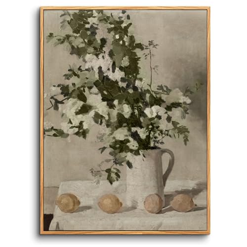 Tableau decoration murale fleurs et citrons 30x40 cm en bois vintage