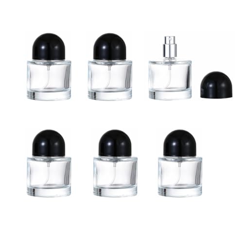 6 Pcs Round Glass Perfume Atomizer,30ml Empty Refillable Perfume Spray Bottle for Men and Women,Portable Fragrance Fine Mist Spray Bottle Dispenser for Travel (Black)