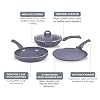 Wonderchef Granite Nonstick 4 Piece Cookware Set(Frying Pan with Lid, Wok, Dosa Tawa), Induction Bottom, Soft-Touch Handles, Pure Grade Aluminium, PFOA, 3.5mm, 2 Years Standard Grey #2