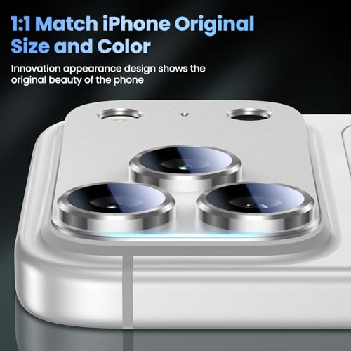 Image of Uyiton Compatible with iPhone 17 Pro Camera Lens Protector - [Not Easy to Break][Strong Adsorption][Case-Friendly] Metal Tempered Glass Rear Camera Screen Cover - Silver