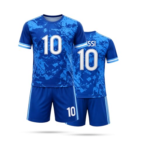 WELL PERFORM Kids Soccer Jersey and Shorts Set, Youth Football Kit Outfit, Breathable Polyester Sports Uniform for Training, Match Day, Outdoor Play & Casual Wear (Blue Shade, 11-13 Years)