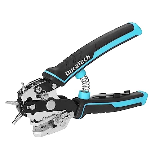 DURATECH Pince Perforatrice Rotative avec 6 Tailles de Poinçon Interchangeables, Outil de Perforation avec Règle pour Cuir, Ceinture, Tissu, Papier, Carte,...