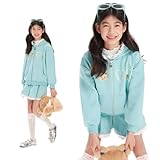 [Barry Banny] パーカー キッズ アウター 女の子 フード付きトレーナー 綿混 スウェット 防寒 コート 可愛い こぐま レース切り替え ハートファスナー おしゃれ 小学生 中学生 春 秋 冬 165cm