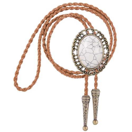 Image of Jeilwiy Bolo Tie for Men Real Stone Westwern Cowboy Ties Silver Bolos Women Leather Necktie Gift for Birthday Christmas