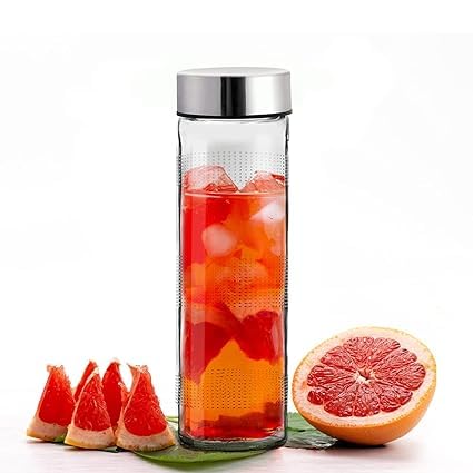 Image of CROCO JAR Wide Mouth Glass Water Bottle, Leak-Proof Airtight Double Layer Stainless Steel Lid, Set of 6 - Ideal for Water, Juice, Smoothies 750ml | Set Of 6
