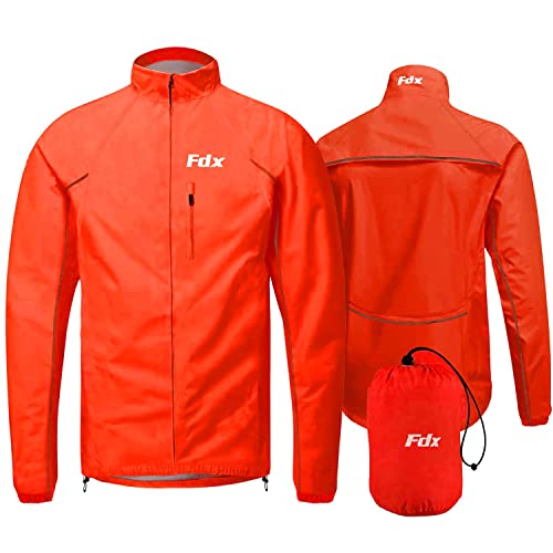 FDX Herren-Radjacke regendicht winddicht leicht atmungsaktiv reflektierendes Radtrikot mit langen Ärmeln Radfahren Laufen Mountainbiken und Outdoor-Training (Red - XL)