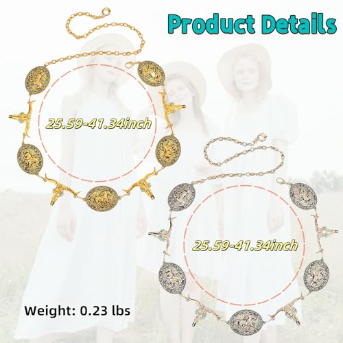 Fold Belts for Women, Adjustable Boho Retro Chain Belt, Metal Waist Chain Belt for Dresses Jeans Western Cowgirl2