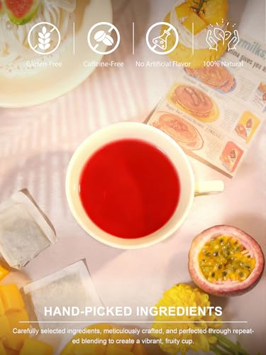 Image of TeeLux Mango Passion Fruit Herbal Tea Bags, Caffeine Free, 100 Count | Tropical Fruit Blend with Hibiscus, Rosehips, Lemongrass & Cinnamon, Natural Mango & Passion Fruit Flavor, Hot or Iced
