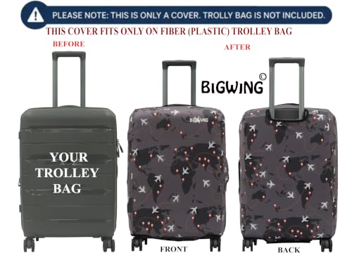 Image of BIGWING Protective Cover in Polyester Fabric with Map Print for | Medium Size 24' inch 65 cm | Hard Luggage Trolley Bag Cover (Fits Only On Fiber - Plastic Trolley Bag) Brown Color