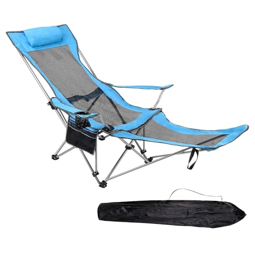 Livhome Camping Chairs Folding Recliner Chair Adjustable with Detachable Footrest Headrest Cupholder Pocket Lightweight Portable Reclining Camp Chair Fold up Chair for Outdoor Beach Garden (Blue) Livhome Camping Chairs Folding Recliner Chair Adjustable with Detachable Footrest Headrest Cupholder Pocket Lightweight Portable Reclining Camp Chair Fold up Chair for Outdoor Beach Garden (Blue)