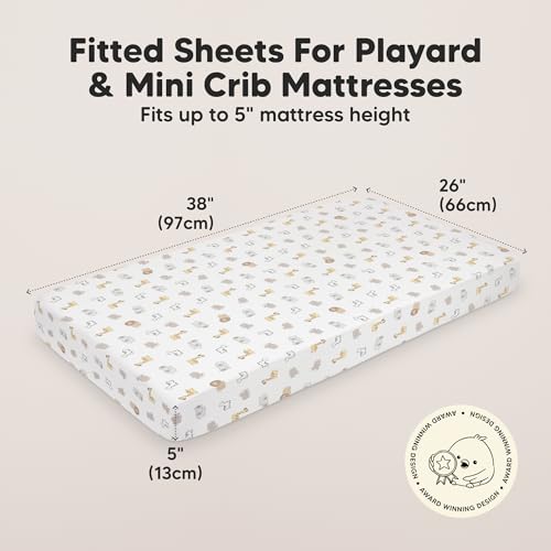 Image of 2pk Mini Crib Sheets Fitted 38x26 Pack N Play Mattress Sheet (KeaSafari) | Organic Cotton Sheets for Pack and Play Mattress, Soft, Breathable Playard Bedding Sheet, Mini Toddler Bed Cover, Boys, Girls