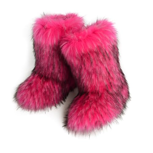 ZOSCGJMY Faux Fur Boots for Women Fuzzy Fluffy Furry Round Toe Suede Winter Snow Boots Flat Shoes4