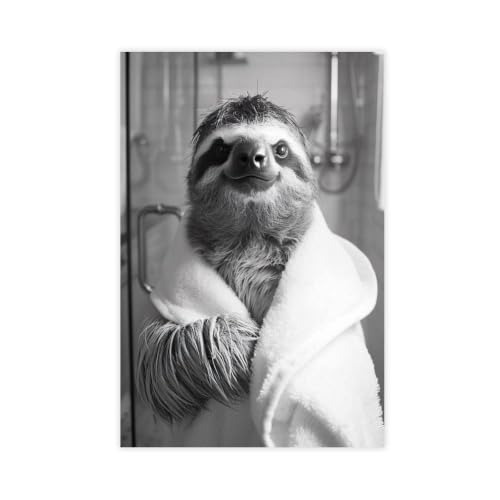 Poster paresseux en robe blanche 50x75 cm pour deco de salon