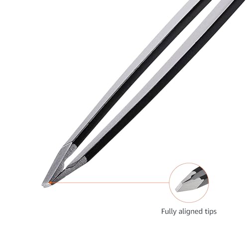 Image of Amazon Basics Tweezers for Facial Hair, Eyebrows, Eyelashes - Set of 4, Professional Stainless Steel with Travel Case, Black