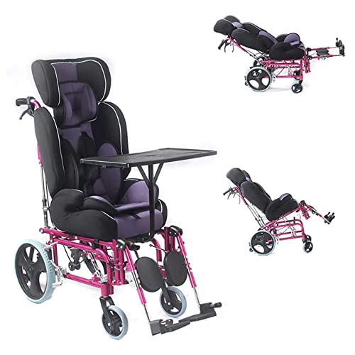 Silla de ruedas completamente reclinable para niños con parálisis cerebral Silla de ruedas infantil plegable liviana de aluminio con respaldo alto, mesa de comedor adecuada para edades de 2