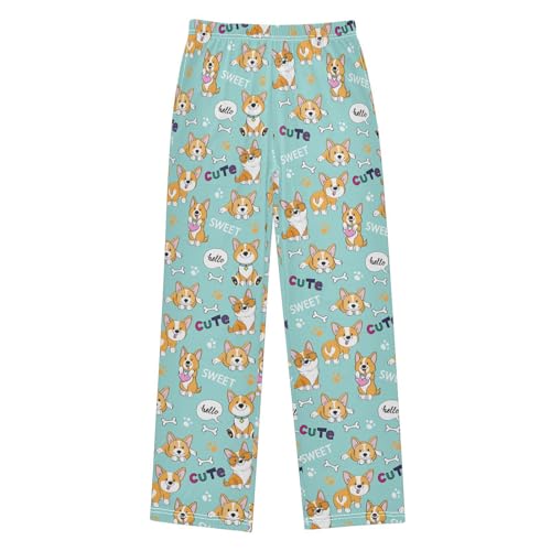Sweet Corgi Dog Boys Long Pants Soft Trousers Elastic Waist Kids Lounge Bottoms with Pockets S-XL